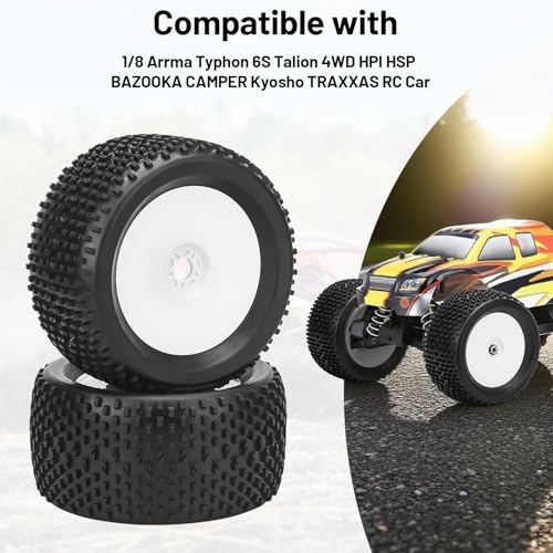 17mm Hex RC Wheel and Tires, daitoku 1/8 RC Off Road Racing Truck Tires and Wheels for Arrma Typhon 6S Talion 4WD HPI HSP Bazooka Camper Kyosho TRAXXAS - White