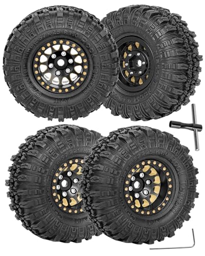 RC Full Brass 1.0in Beadlock RC Truck Tires Wheel Tires Upgrades Part for 1/18 1/24 Trx4m Axial SCX24 RC Crawler,RC Wheels Hops Up(4pcs Black) - style: Style D