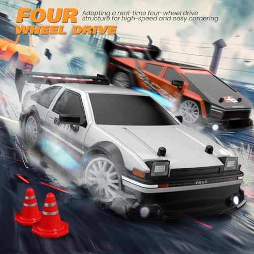 RC Drift Car, 1/24 Scale Mini RC Drift Car, 2.4GHz Remote Control Cars, Four Wheel Drive High Speed Racing with LED Lights, Equipped with Racing Tires and 2 Rechargeable Batteries (8603-Orange) - style: 8603-Orange