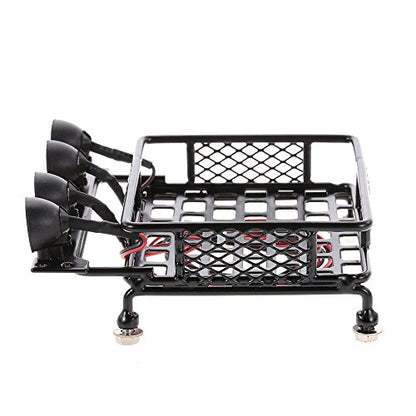 mewmewcat Roof Rack Luggage Carrier with Light Bar for 1/10 RC Crawler Axial SCX10 D90 110 TRAX4 HSP RC Car Parts