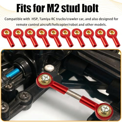 10PCS M2 Tie Rod End Ball Joint Aluminum Ball Head Holder 2mm Steering Linkage Head Joint 15mm Upgrade Parts Compatible with HSP Tamiya Mini 4WD RC Car Truck Crawler/Boat/Airplane Models - color: Red