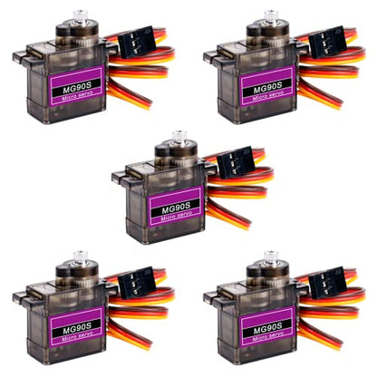 Hosyond 5 Pack MG90S Servo 9G Servo Metal Gear Micro Servo for Arduino Project RC Helicopter Planes Boat Robot Car - size: MG90S x 5