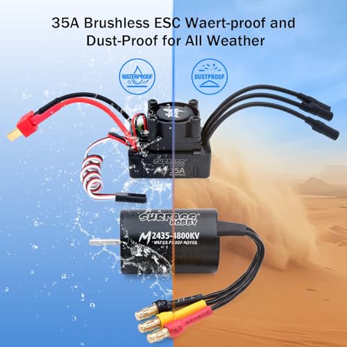 SurpassHobby Brushless Motor ESC Combo 2435 4800KV RC Motor and ESC 35A for 1/16 Remote Control Cars Trucks Off-Road Vehicle - style: 4800kv + 35A ESC