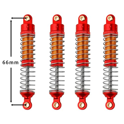 4PCS 53mm/59mm/66mm Aluminum Shocks Absorbers Oil Threaded Damper for 1/18 RC Crawler TRX4M TRX-4M Bronco Defender K10 Upgrade Parts,Silver Color Spring (66mm red) - color: 66mm red
