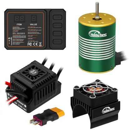 Waterproof GR3650 3900KV Brushless Motor 3.175mm Shaft with 60A Brushless ESC Electric Speed Controller with Heatsink and Programming Card for 1/10 Remote Control Car Truck, Black & Green - color: Black & Green