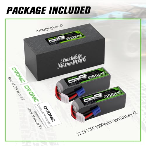 OVONIC 6S LiPo Battery 6000mAh 22.2V 120C RC Battery with EC5 Connector (2 Pack)
