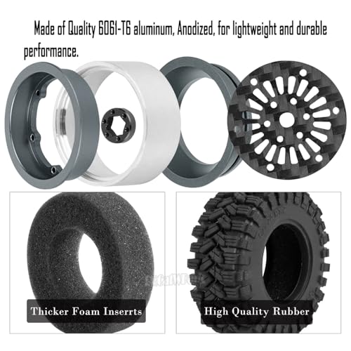 RC 1.2" Carbon Fiber Beadlock Wheels and Tires for 1/18 TRX4M,1/24 SCX24 RC Crawler Car,4PCS Carbon Fiber 1.2 Wheels Rims & Rubber Tires - A - style: 1.2 Tires - (A)