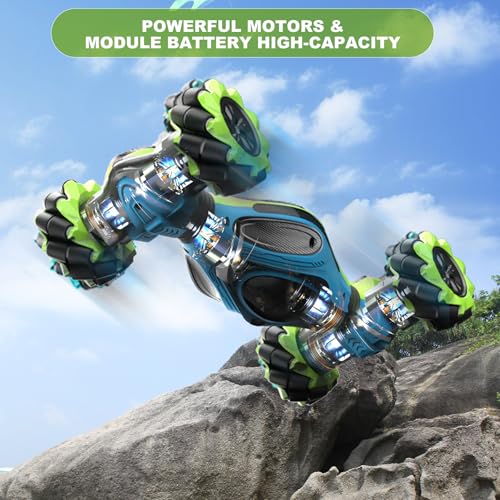 RC Cars,1:12 Gesture Sensing Stunt Car Toys for Boys Girls 6-12 Year Old, 4WD Hand Remote Control Toy 360° Rotate Transform Off-Road Drift with Lights Sound, Birthday Xmas Gifts for Kids - style: 1:12 Green Blue