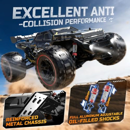 DEERC 1:10 Fast Brushless RC Car for Adults, 60+ KMH, 2 x 3S Batteries | High Speed 4WD Off-Road Remote Control Truck with & Extra Swing Arms, Hobby Grade Racing Car, RC Crawler Gift, 209E