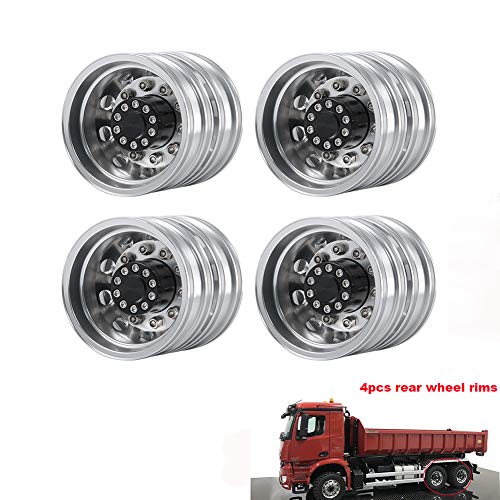QUE-T 4pcs Aluminum Rear Wheel Hubs Rims for 1/14 Tamiya Tractor Climbing Trailer RC Car Upgrade Parts