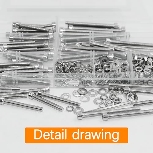 321 Pcs M4 Screw Assortment Kit, Assorted Metric Bolts and Nuts Kit, 304 Stainless Steel Hex Socket Head Cap Screws and Washers Set, M4 Nuts and Bolts with Hex Wrench - size: M4x30/35/40/45/50mm-321Pcs