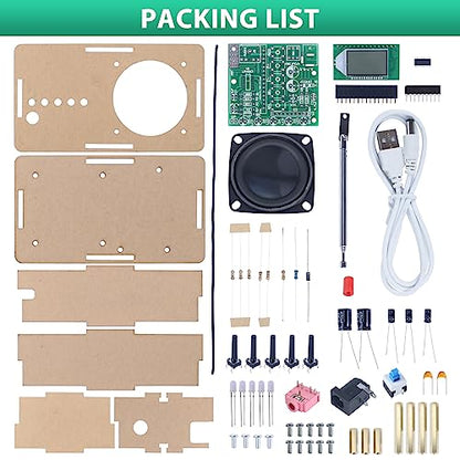 FM Radio Kit, ICSTATION DIY Radio Soldering Kit with LED Flashing Lights FM 76-108MHz LCD Display Soldering Project Radio with Headphone Jack for Adults Electronics Enthusiasts College Education