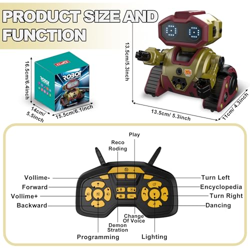 Interactive Smart Robot Toys, Rechargeable Remote Control Emo Robot, Gold | Learning Gesture Sensing, Auto-Demonstration, Music and Dance, Shining LED Eyes, Birthday Gift for Kids - color: 103 Gold