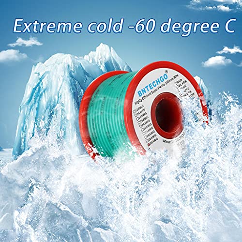 BNTECHGO 30 Gauge Silicone Wire Spool 50 ft Green Flexible 30 AWG Stranded Tinned Copper Wire | Flexible 30 AWG Stranded Wire Silicone Rubber Insulation For RC Models, Drone, Robot, LED Lighting Systems, 3D Printer, DIY - size: 30 gauge silicone wire 50ft