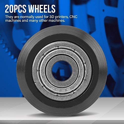POM Plastic Pulley Wheels with Bearings for Europe Standard 2020 Profile, Double V Groove Passive Perlin Wheel Linear Roller Guide Rollers for 3D Printer CNC Router (20-Pack)