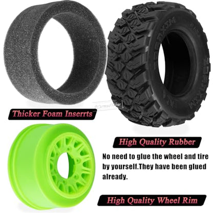 RC 12mm/14mm Hex RC Wheels and Tires for 1/10 Slash 2WD 4×4 4wd,Senton Axia1 Red cat Rc 4wd,Rc Truck Tires Snow Tires Desert Tires,4PCS,Green - color: Green(4pcs)