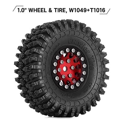 INJORA 1.0 Beadlock Wheel S5 Super Soft Sticky Crawler Tires for TRX4M Axial AX24 SCX24 FCX24 Enduro24 Upgrade, 57 * 22mm(Red) - color: Red