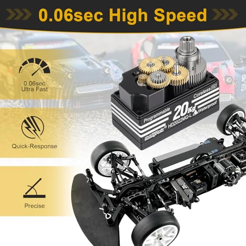 HobbyPark Low Profile Servo 0.06sec Ultra Fast Speed Steering Servo 20kg fit 1/8 1/10 RC Touring Cars Drift for Tamiya TT02 HPI RS4 Kyosho Fazer Mk2 MST Traxxas 4Tec XRAY Yokomo Team Associated Xpress