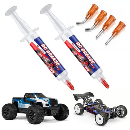 2 Pack RC Grease, RC Diff Grease with Syringe Applicator for Gears, Bearings, Axles, Differentials, Hobbies, Off-Road Model Cars, Trucks & Buggies, 10g of Each