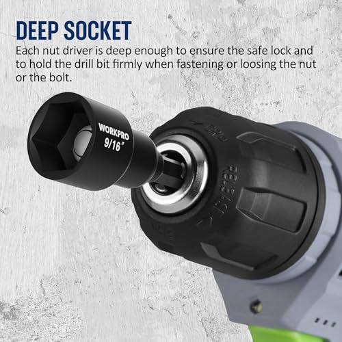 WORKPRO 6 PCS Magnetic Nut Driver Set, 1/4" Hex Shank, CR-V Steel, SAE | Drill Socket Set, Impact Driver Bit Set, 1/4" to 9/16" - size: 6PCS Magnetic Nut Driver Set