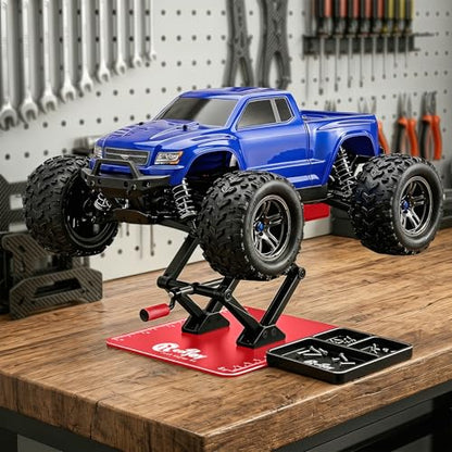 RC Car Stand Lift Lower with 3-Slot Screw Tray for 1/8 1/10 1/12 Scale, Red | Aluminum RC Car Work Stand Repair Tool Set for RC Cars Crawler Truck Traxxas TRX4 Axial SCX10 Upgrade - color: Red, With 3-slot Screw Tray