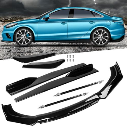 Universal Car Front Bumper Lip Spoiler Body Kits + 2M / 86.6" Side Skirt Extension Rocker Panel Body Kit + 48CM Auto Rear Bumper Lip Diffuser (63"-70") - color: 63"-70" Black