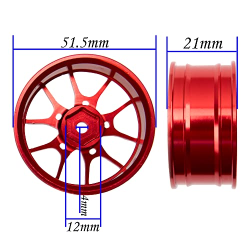 Aluminum Alloy 1/10 On-Road Racing Touring Drift Car Wheel Rims 12mm Hex Hub 26mm Width Compatible with Tamiya TT01 Kyosho RedCat Sakura D4 XIS HSP 1/10 RC Car (Red) - color: Red
