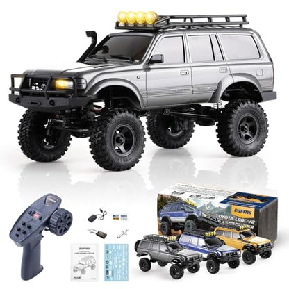 FMS 1/18 FCX18S Toyota Land Cruiser LC80 S Officially Licensed RC Crawler, 4WD RC Rock Truck, 2.4Ghz with 900mAh Battery&LED Lights, Hobby Grade Off-Road RC Truck, Remote Control Car for Adults Grey - color: Gray