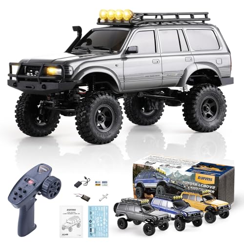FMS 1/18 FCX18S Toyota Land Cruiser LC80 S Officially Licensed RC Crawler, 4WD RC Rock Truck, 2.4Ghz with 900mAh Battery&LED Lights, Hobby Grade Off-Road RC Truck, Remote Control Car for Adults Grey - color: Gray