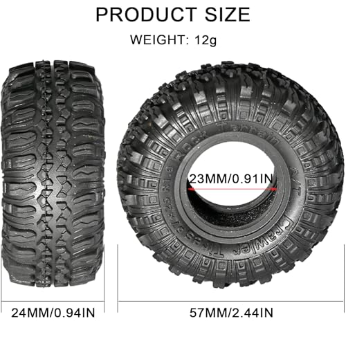 1.0 RC Crawler Tires 57x24mm, 4PCS Soft Sticky Rock Terrain Rubber Tires with Foam Inserts, Compatible with Traxxas TRX4M, Axial SCX24, FMS FCX24 FCX18, 1/18 1/24 Crawlers