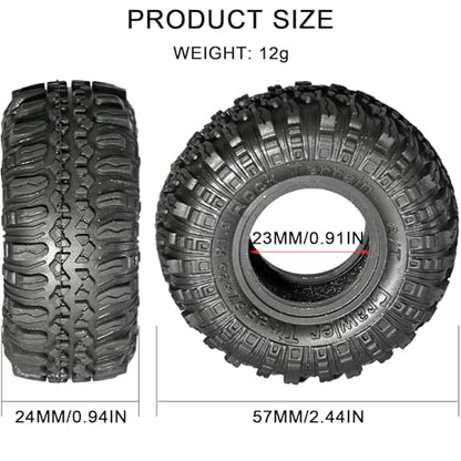 1.0 RC Crawler Tires 57x24mm, 4PCS Soft Sticky Rock Terrain Rubber Tires with Foam Inserts, Compatible with Traxxas TRX4M, Axial SCX24, FMS FCX24 FCX18, 1/18 1/24 Crawlers