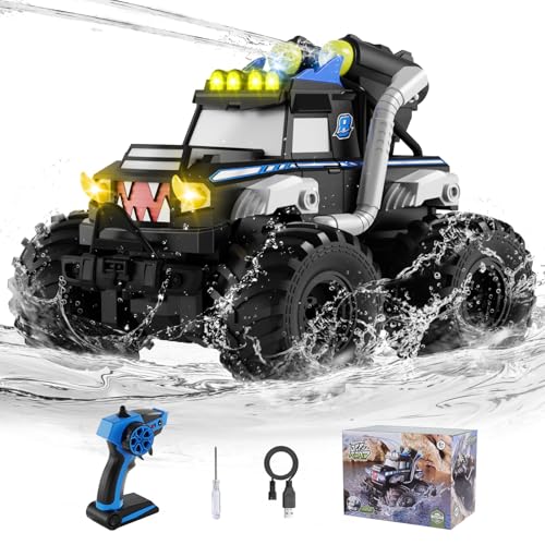 Remote Control Car, Waterproof Monster Trucks Toys, 1:18 Amphibious RC Cars, 2.4 GHz 4WD All Terrain Off-Road Pickup Toy Truck, Kids Toys for 6-12 Year Old Boys Girls Christmas Birthday Gifts Presents - color: Black & Blue