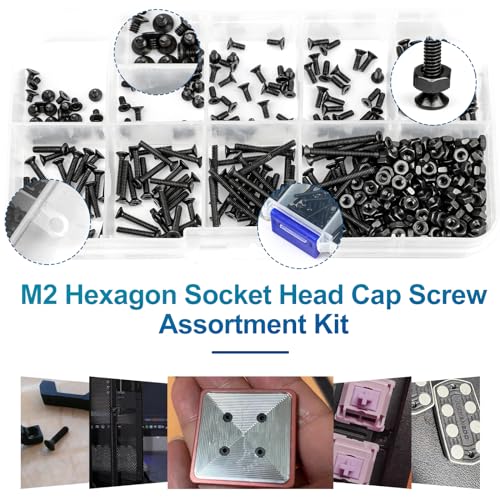 NINDEJIN M2 Screws, Metric M2-0.4 Flat Head Allen Socket Drive Screw, 452 pcs M2 Tiny Nuts Assortment Kit for 3D Printing Projects, RC Airplanes and Other Small Projects (9 Screw Lengths) - size: 452Pcs M2 3mm-20mm