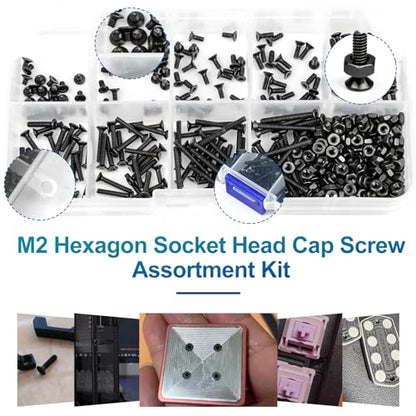 NINDEJIN M2 Screws, Metric M2-0.4 Flat Head Allen Socket Drive Screw, 452 pcs M2 Tiny Nuts Assortment Kit for 3D Printing Projects, RC Airplanes and Other Small Projects (9 Screw Lengths) - size: 452Pcs M2 3mm-20mm