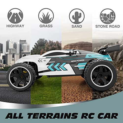 Tecnock RC Cars Remote Control Car for Kids, 1:18 Scale 20 KM/H 2WD Offroad Buggy, 2.4GHz RC Racing Car with USB-C Easy Charging & 50 Mins Playtime, Toys Gifts for Boys & Girls - color: White