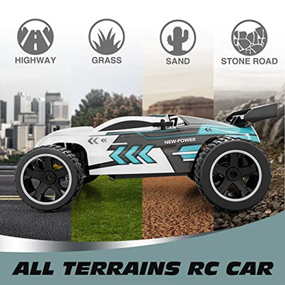Tecnock RC Cars Remote Control Car for Kids, 1:18 Scale 20 KM/H 2WD Offroad Buggy, 2.4GHz RC Racing Car with USB-C Easy Charging & 50 Mins Playtime, Toys Gifts for Boys & Girls - color: White