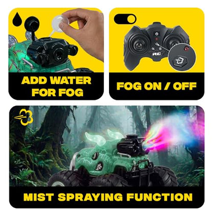 BEZGAR Monster Truck Toys, 1:18 Remote Control Monster Truck with Water Spray & Dancing Spins, 4WD RC Truck for Boys 4-7, RC Cars with 2 Batteries, Toys for 4+ Year Old Boys(Cyan) - color: Cyan