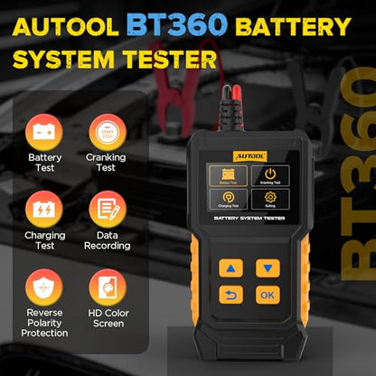 AUTOOL BT360 Battery System Tester, Car Battery Tester DC Charging Cranking Test 100-2000 CCA, 2.4" Color LCD Battery Monitor, Digital Auto Analyzer for Vehicle Truck Motorcycle