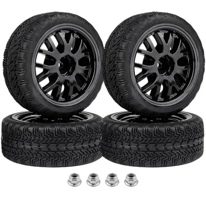 Hobbypark (4-Pack) OD 2.56''(65mm) Rubber Tires & Wheels 12mm Hex Drive Hub for 1/10th Scale RC Touring Car