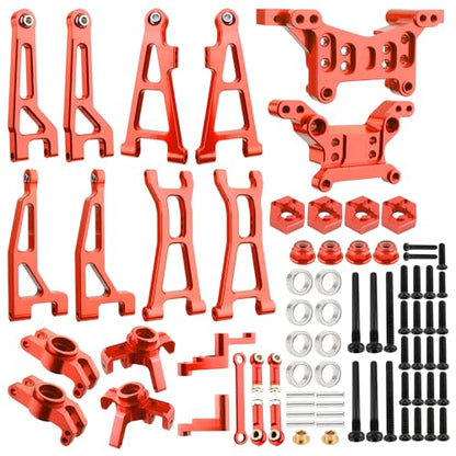 Aluminum Suspension Arms & Steering Knuckle Kit & Shock Tower & Linkage Assembly Parts Compatibe with Hyper Go H16BM H16DR H16PL H16E & 16207 16208 16209 1/16 RC Upgrade Part(Red)