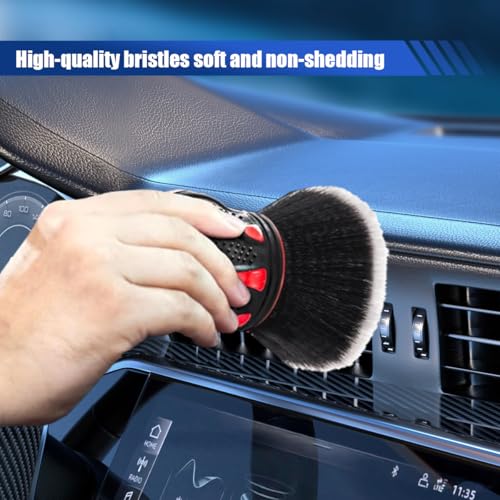 Car Detailing Brush, Ultra Soft Bristles XL Synthetic Brush Car Beauty Tools with Storage Rack, Auto Interior Cleaning Tool for Dashboard, Vents, Covers Large Area Inside and Outside Vehicles (Red) - color: Red