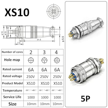 CLYXGS [4 Pack] XS10 Aviation Connector Plug & Socket, 5 Pin, Quick Push-Pull Ball Detent Locking, 10mm Panel Cutout, 6A 250V Industrial Metal Wire Connector Adapter (XS10-5P) - style: XS10-5