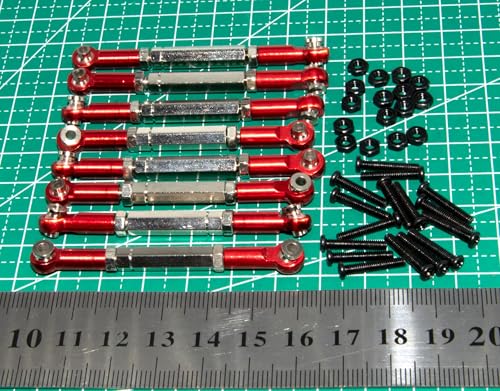 Steering Pull Rod Link Compatible with WPL B14 Part C14 C24 C-14K C-24K MN-90 MN-91 MN-45 MN-96 MN-99 1/16 RC Car Full Metal Servo Linkages Arm Tie Rod Ends Upgrade 8Pcs(Red)