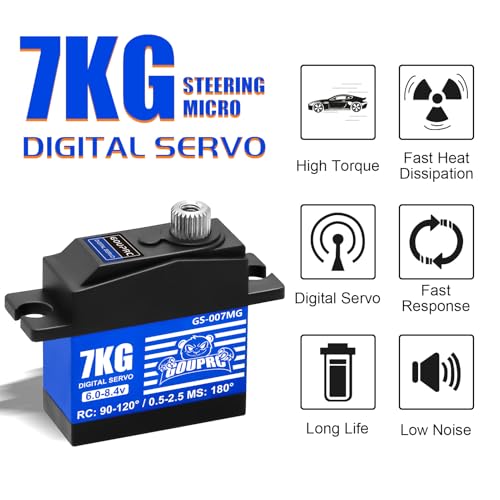GOUPRC 7KG RC Micro Digital Medium-Aluminum Servo, High Torque Metal Steel Gears with 25T Servo Horn for 1/14 1/16 RC Car Crawler Boat DIY Robot Upgrade Servo Parts - style: 7KG Blue