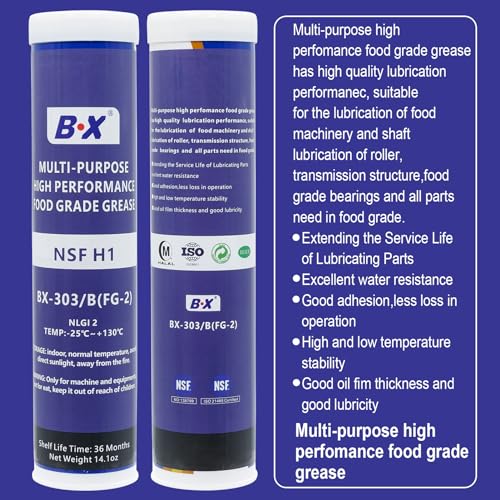 Multi-Purpose Food Grade Grease Tubes 14.1oz NLGI 2 High Perfomance Lubricant for Food Machinery