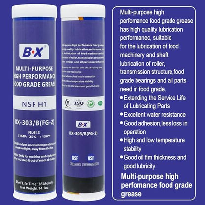 Multi-Purpose Food Grade Grease Tubes 14.1oz NLGI 2 High Perfomance Lubricant for Food Machinery