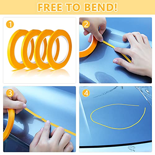 Epakh 4 Pack Masking Tape Pinstripe 1/16 1/8 1/4 1/2 Inch,Yellow,52 Yd | For Automotive Painting Models Crafts, Precise Pinstriping Lines, Multi-surface DIY Labeling, Flexible Backing, Clean Peel - color: Yellow, size: 52 yd