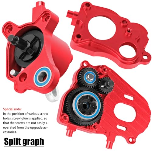 RC Gearbox Upgrades Part for 1/10 Axia 1 SCX10-AXI03004 Capra 1.9 UTB RC Crawler Car,Aluminum Gearbox Complete Transmission Case w/Spur Gear,Black&Red - color: Black&red(hops Up)
