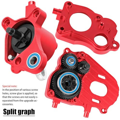 RC Gearbox Upgrades Part for 1/10 Axia 1 SCX10-AXI03004 Capra 1.9 UTB RC Crawler Car,Aluminum Gearbox Complete Transmission Case w/Spur Gear,Black&Red - color: Black&red(hops Up)