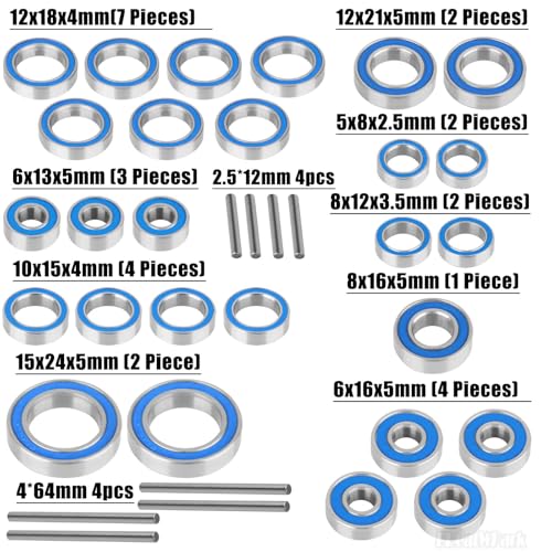 Steel Bearing Kit & Bearing Screw Kit Upgrades Part for 1/10 Big Rock 3s BLX/Granite 3s BLX/Senton 3s BLX/Typhon 3s BLX,RC Bearing Kit Rubber Seals Hops Up,Navy Blue - color: Navy Blue - (27 Pcs)